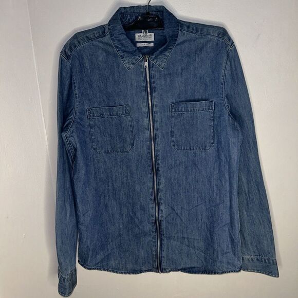 Pull & Bear Mens Denim Jacket Retro Trucker Full Zipper M - Picture 1 of 6